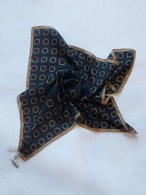 100% Silk Scarf Black Brown Square Print 21" Small Lightweight by Casual Corner.